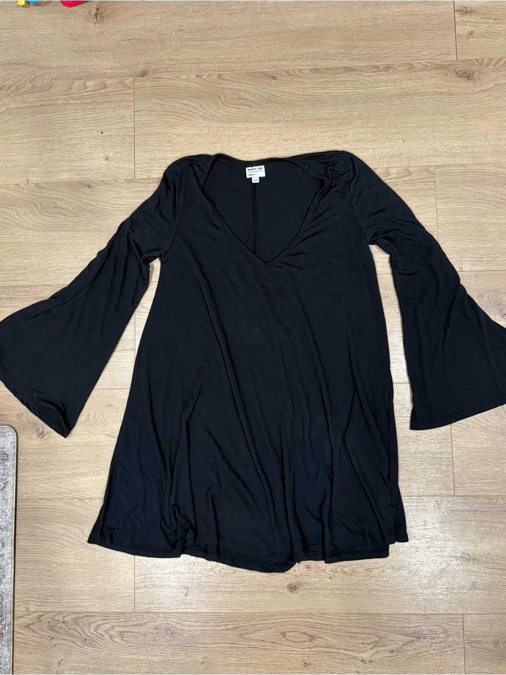 RVCA Black Bell Sleeve V-Neck mini dress